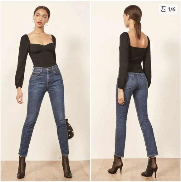 REFORMATION Reign Top Long Sleeve Blouse Black 2 - Picture 6 of 13